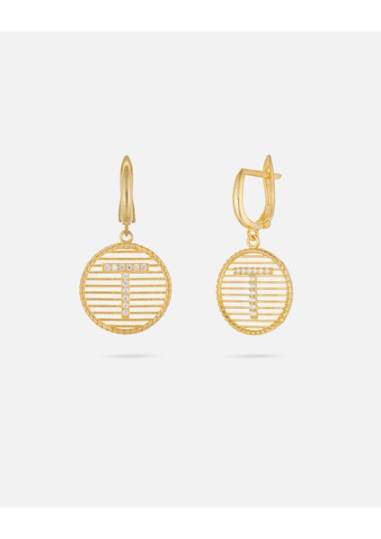 Kişiye Özel 14 Ayar Altın Harfli ve Zirkon Taşlı Küpe