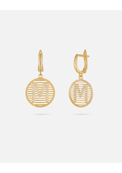 Kişiye Özel 14 Ayar Altın Harfli ve Zirkon Taşlı Küpe