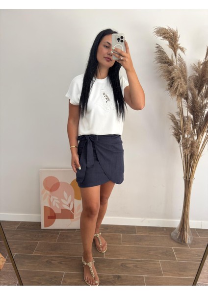 Kruvaze Bağlamalı Şehir Boy Keten Etek modelleri