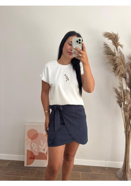 Kruvaze Bağlamalı Şehir Boy Keten Etek fırsatları