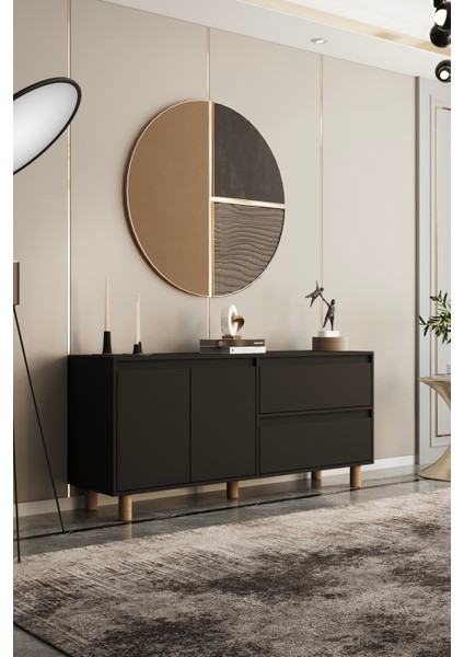 Mila Siyah Mdf 140 cm Raflı Kapaklı Konsol fiyatları