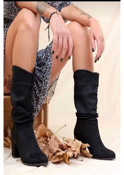 Kadın Azra Siyah Süet Körüklü Çizme