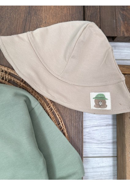 Kampçı Ayıcık Baskılı Safari Şapkalı 3lü Erkek Bebek Takım CG425383 modelleri