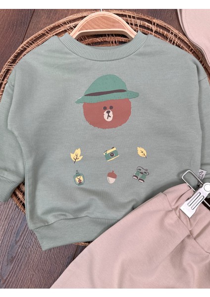 Kampçı Ayıcık Baskılı Safari Şapkalı 3lü Erkek Bebek Takım CG425383 indirimleri