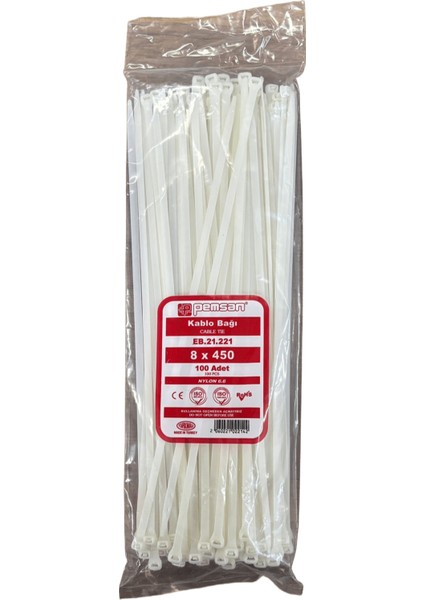 Kablo Bağı Cırt Kelepçe 8X450 mm Beyaz 100 Adet Fiyatıdır