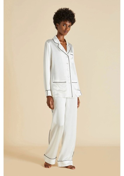 Milena Premium Italyan Malı Uzun Kollu Ipek Saten Kadın Pijama Takımı