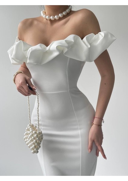 Popi Madonna Yaka Kalem Elbise M-Beyaz indirimleri