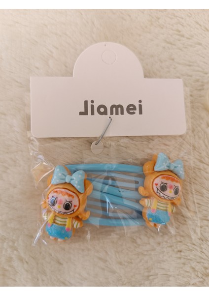 Labubu Model Seramik Kostümlü Mine Kaplamalı Üçgen Çiftli Çıt Çıt Toka