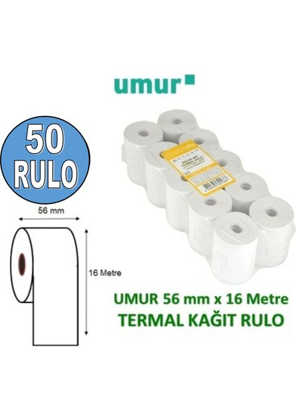 Umur 56X16 Yazar Kasa Pos Rulosu ( 5 Paket - 50 Adet )