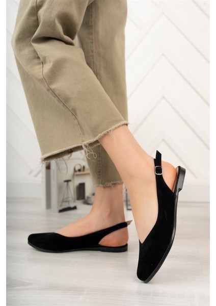 Kadın Siyah Süet Arkası Acık Sivri Burun Günlük Babet fırsatları