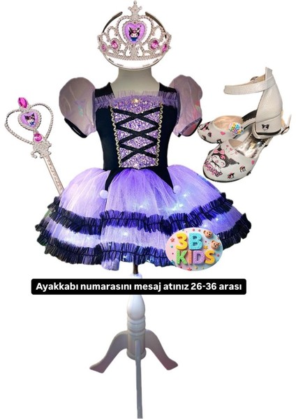 Kuromi Işıklı Kostüm Elbise Kuromi Topuklu Ayakkabı ( Ayakkabı Numasını Mesaj Atınız 26-36 Arası)