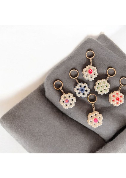 6'lı Anahtarlık Inci Boncuk Çiçek Model Anahtarlık