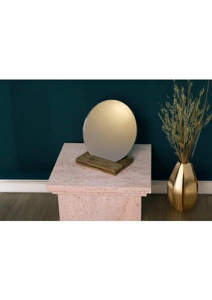 Dekoratif Yuvarlak Makyaj Aynası – 30 cm, Doğal Ladin Ahşap Tabanlı, Gerçek Cam Ayna