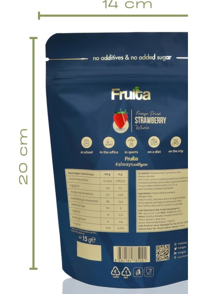 Bütün Çilek 15 gr Dondurularak Kurutulmuş Gerçek Meyve Sağlıklı Atıştırmalık Freeze Dried indirimleri