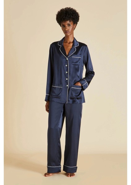 Milena Premium Italyan Malı Uzun Kollu Ipek Saten Kadın Pijama Takımı