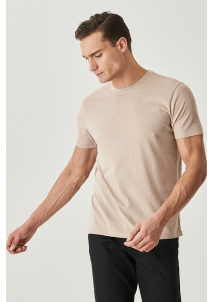 Erkek Hakı-bej Melanj Slim Fit Dar Kesim Bisiklet Yaka 2'li Tişört Paketi modelleri