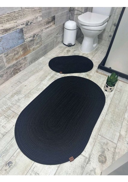 Jüt Hasır 2li Banyo Paspas Takımı-Siyah