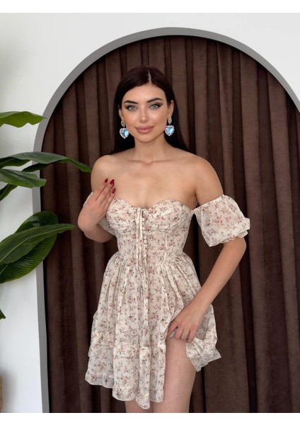 Hans Boyundan Bağlamalı Elbise L-Çi̇çek Desen modelleri