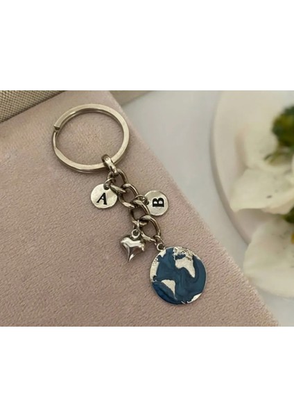 İKİ HARFLİ DÜNYA ANAHTARLI SİLVER LACİVERT