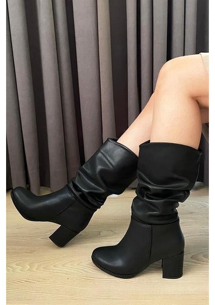 Kadın Siyah Cilt Körüklü Çizme modelleri