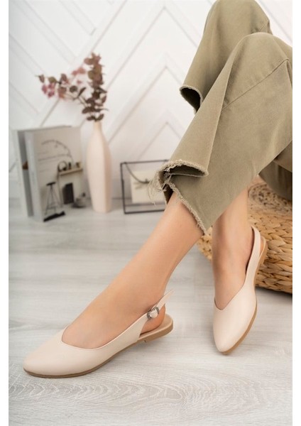 Kadın Krem Cilt Arkası Acık Sivri Burun Günlük Babet modelleri