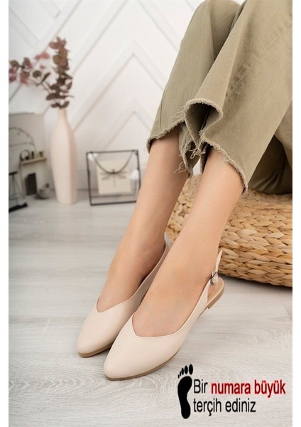 Kadın Krem Cilt Arkası Acık Sivri Burun Günlük Babet