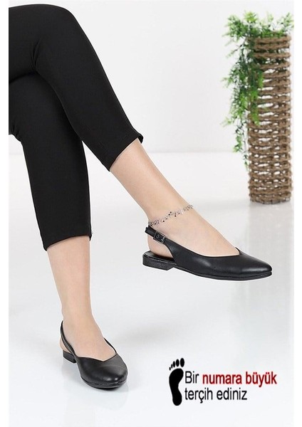 Kadın Siyah Cilt Arkası Acık Sivri Burun Günlük Babet