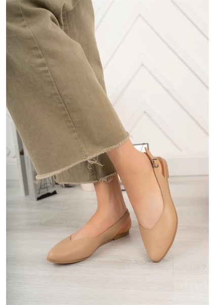 Kadın Ten Cilt Arkası Acık Sivri Burun Günlük Babet modelleri