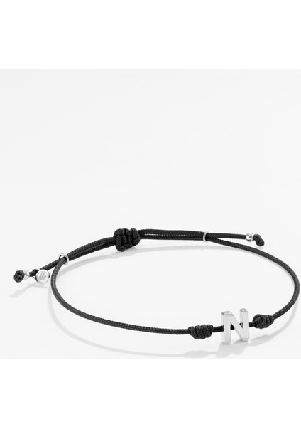 Gümüş Harfli Siyah Ipli Ikon Bileklik