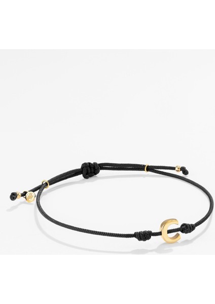 Gümüş Harfli Siyah Ipli Ikon Bileklik