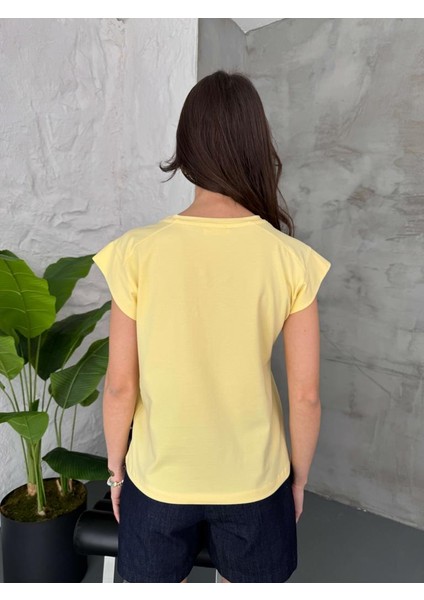 Kadın Basic Bisiklet Yaka Ay Kol T-Shirt %100 Pamuk modelleri