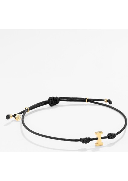 Gümüş Harfli Siyah Ipli Ikon Bileklik