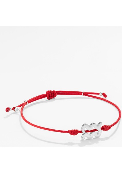 Gümüş Kova Burcu Kırmızı Bileklik