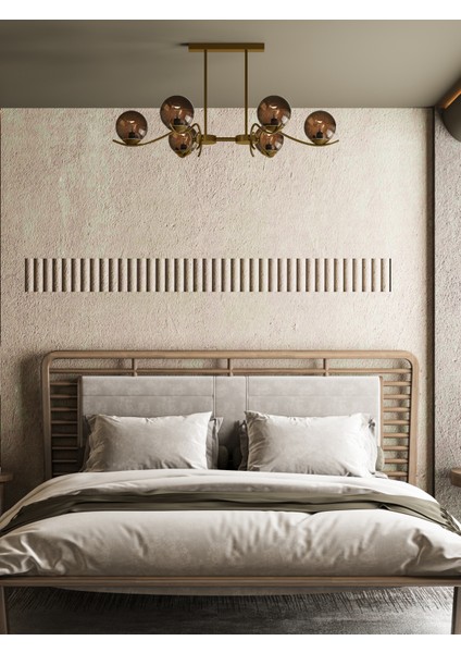 Merla2 6’lı Eskitme Metal Bal Renk Camlı Avize | Modern Salon Sarkıt Aydınlatma | Retro Işık Tasarımı