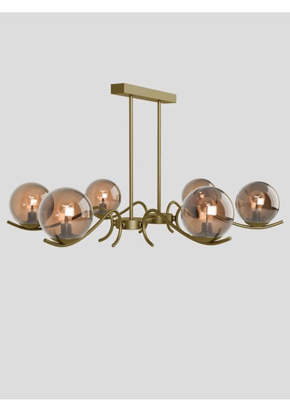 Merla2 6’lı Eskitme Metal Bal Renk Camlı Avize | Modern Salon Sarkıt Aydınlatma | Retro Işık Tasarımı fiyatları