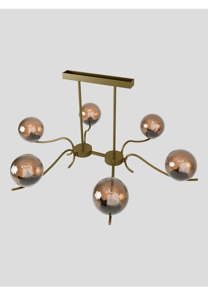 Merla2 6’lı Eskitme Metal Bal Renk Camlı Avize | Modern Salon Sarkıt Aydınlatma | Retro Işık Tasarımı modelleri