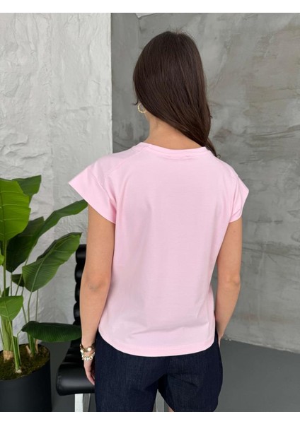 Kadın Basic Bisiklet Yaka Ay Kol T-Shirt %100 Pamuk fiyatları