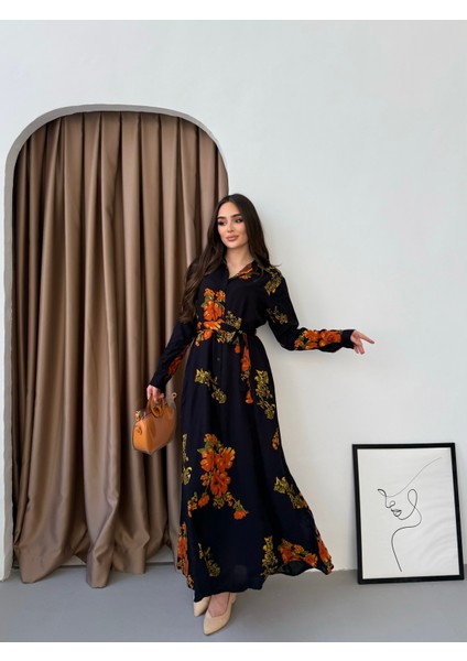 Büyük Çiçekli Gömlek Elbise
