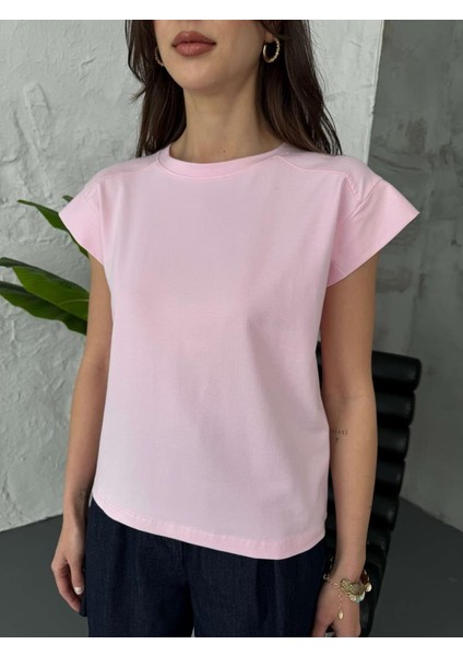 Kadın Basic Bisiklet Yaka Ay Kol T-Shirt %100 Pamuk fiyatları
