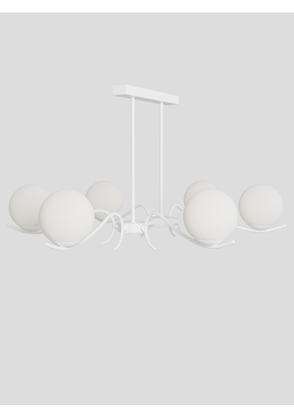 Merla2 6’lı Beyaz Metal Beyaz Camlı Avize | Modern Salon Sarkıt Aydınlatma | Retro Işık Tasarımı modelleri
