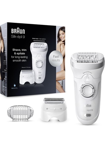 Silk-épil 9 9705 SensoSmart Kablosuz Epilatör – Islak/Kuru, Micro-Grip Teknolojili, 3 Başlıklı, Hız Ayarlı, Şarjlı