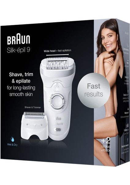 Silk-épil 9 9705 SensoSmart Kablosuz Epilatör – Islak/Kuru, Micro-Grip Teknolojili, 3 Başlıklı, Hız Ayarlı, Şarjlı