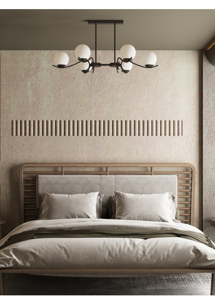 Merla2 6’lı Siyah Metal Beyaz Camlı Avize | Modern Salon Sarkıt Aydınlatma | Retro Işık Tasarımı