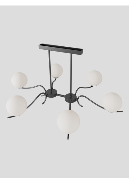 Merla2 6’lı Siyah Metal Beyaz Camlı Avize | Modern Salon Sarkıt Aydınlatma | Retro Işık Tasarımı modelleri