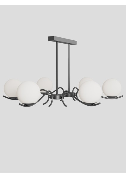 Merla2 6’lı Siyah Metal Beyaz Camlı Avize | Modern Salon Sarkıt Aydınlatma | Retro Işık Tasarımı fırsatları