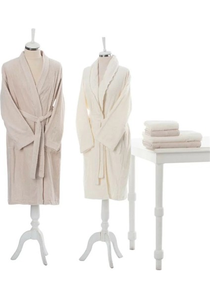 Orkide Aile Bornoz Seti Krem Bej