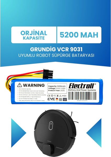 Grundig Vcr 9031 Uyumlu Batarya (Standart Kapasite) 5200MAH Robot Süpürge Bataryası