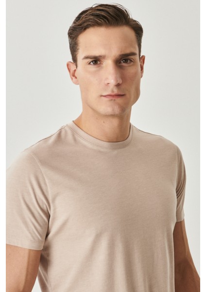 Erkek Hakı-bej Melanj Slim Fit Dar Kesim Bisiklet Yaka 2'li Tişört Paketi