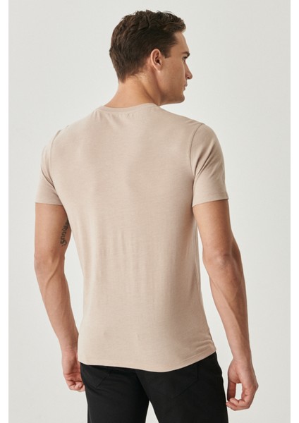 Erkek Hakı-bej Melanj Slim Fit Dar Kesim Bisiklet Yaka 2'li Tişört Paketi