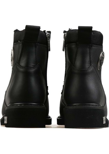 Jim Kadın Siyah Deri Bot – Kauçuk Taban, Sonbahar ve Kış İçin Outdoor ve Günlük Kullanım
